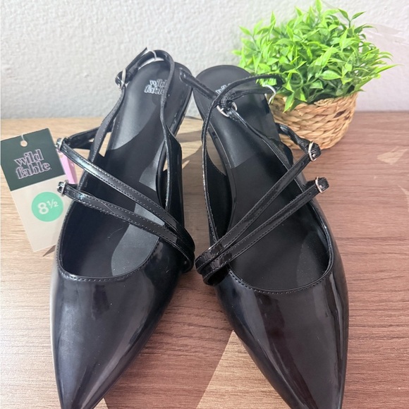 Wild Fable Women's Glossy Black Slingback Flats - Picture 1 of 4